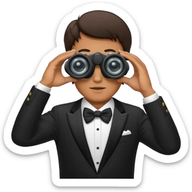 a man in a tuxedo looks through binoculars sticker