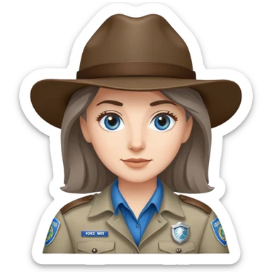 white woman park ranger with brown and gray hair and blue eyes sticker