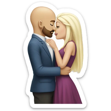 Light skinned male, bald with beard and mustache kissing a white female with long straight platinum blonde hair  sticker