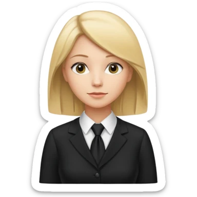 woman lawyer blanche et blonde avec des cheveux mi-long; elle est habillée avec une longue robe noire et une cravate blanche;  sticker