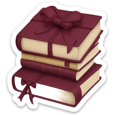 burgundy books stacked up and tied together by a burgundy bow sticker