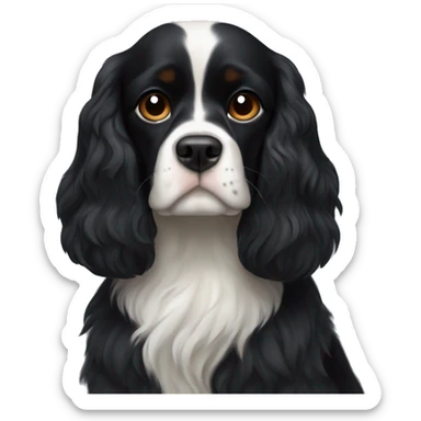 completely black small king spaniel with black fur on his whole face and white fur on chest sticker