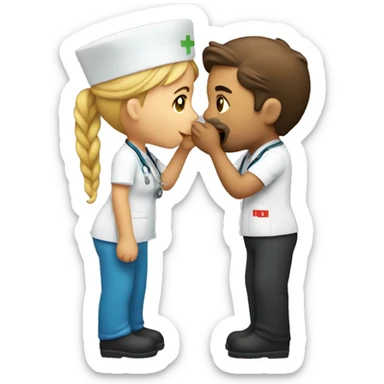 Nurse and mechanic kissing sticker