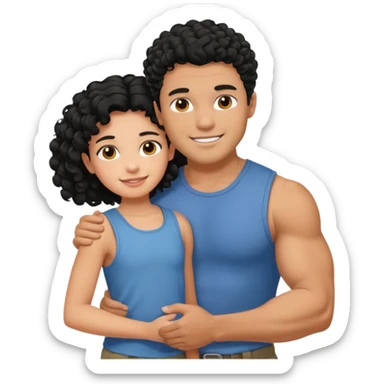 A strong man protecting a shorter girl with curly black hair sticker