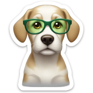 medium-bege-and-white-dog-with-green-eyes-and-glasses-and-green-bow sticker