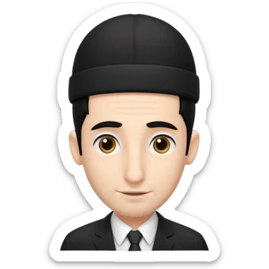 jewish man with a black kippah, black hair, very large nose, wearing a black suit with a white shirt, and has peyot hairstyle sticker