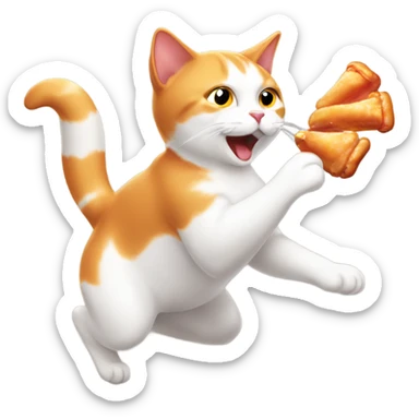 Orange and white cat stealing a chicken wing sticker