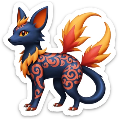 
Canine-Litten-Amaura-Salandit-Noibat-Flareon-Fakémon-fusion (full body) with intricate patterns sticker