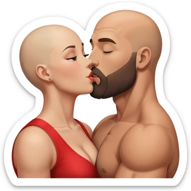 Muscular Bald man with a beard passionately kissing his young brunette wife  sticker
