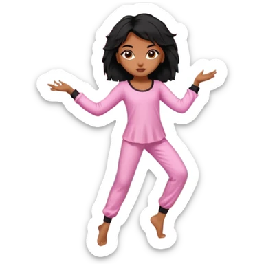 generate a pretty bratz brown skinned girl with messy black hair in pyjamas dancing in room ballet sticker