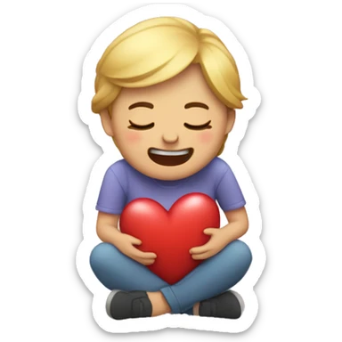 A person who’s crying laughing with hearts around them on their knees expressing there love  sticker