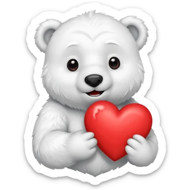 Create a polar bear mascot , holding a large red heart sticker