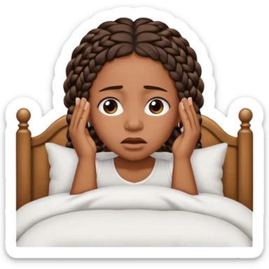 Black woman with braids in a big king size bed by herself crying sticker