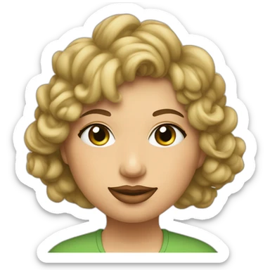 Mujer gordita pelo corto rizado rubio ojos grandes verdes dando un beso sticker