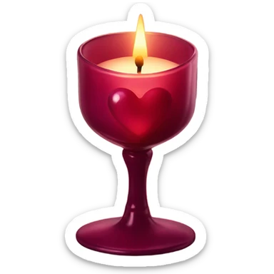 A heart-shaped candle in a burgundy glass holder casting a warm glow
 sticker