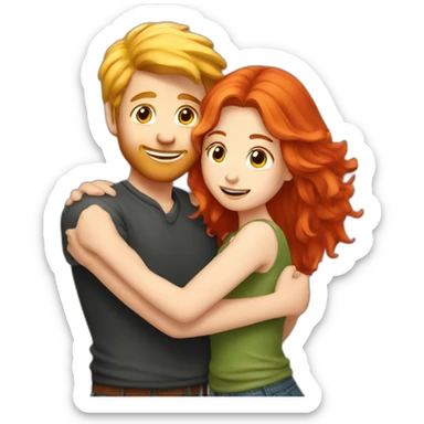 Red hair girl hugging blond guy sticker