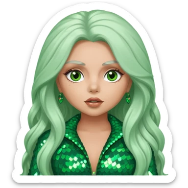 Jesy Nelson from Little Mix with long white hair, green sequin outfit sticker
