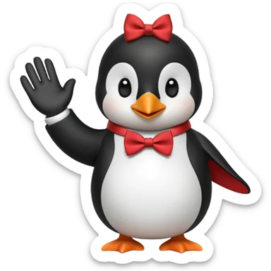 Un pinguino con una pajarita roja haciendo el gesto con la mano abierta de cumplir una promesa sticker