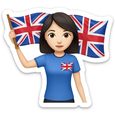 Woman teacher with dark hair in T-shirt with the UK flag surfing  sticker