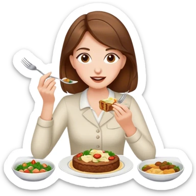 braunhaarige frau die ein 5 gänge menü isst sticker