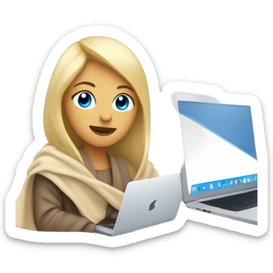 Blonde girl with blue eyes wrapped in blanket on laptop  sticker