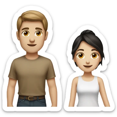 Brown haired girl light tan and white boy black hair couple sticker