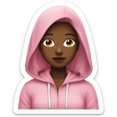 girl in pink hoodie with long dark hair and one white curl sticker