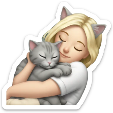 Grey kitty sleeping on blonde white girl's lap sticker
