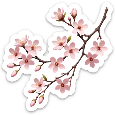 Cinematic Realistic Sakura Flowers on a Branch, depicted as delicate, soft pink blossoms gracefully adorning a slender, gently twisted branch, illuminated by subtle, warm natural light that accentuates their ethereal beauty and transient charm, poetic spring scene sticker