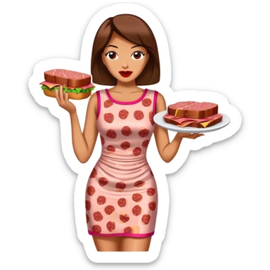 pop art woman in SPAM MEAT dress eating spam sticker