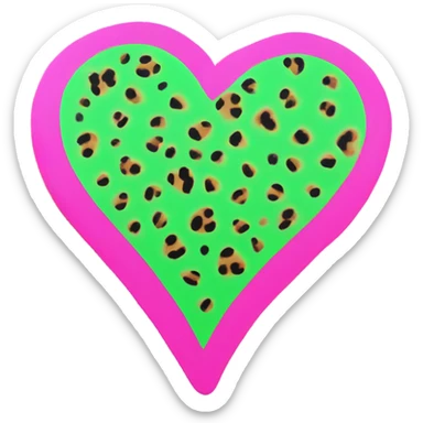 Neon pink and green cheetah print heart sticker