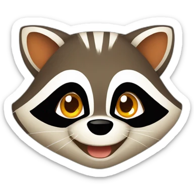 brown raccoon with orange eyes and a dark green hood that is laughing sticker