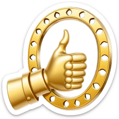 Emoji is an iron golden horseshoe with a thumbs up in the middle (Like) Vector sticker