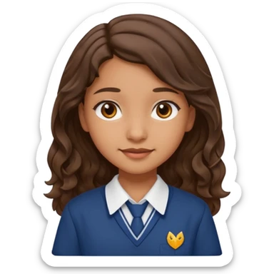 Quiero a una persona morena no tan morena , que sea una adolescente , que lleve uniforme escolar , con un pelo ondulado pero que sea negro castaño,pero no regido , pero que tenga una sonrisa suave, pero que este con un fondo blanco. sticker