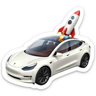Tesla model 3 white. Two rockets mounted flat on roof sticker