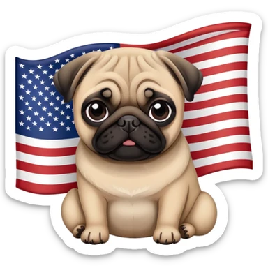 Pug in front of American flag sticker