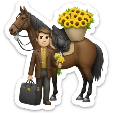 Guy with head of a horse and holding a big key and a bag filled with flower sticker
