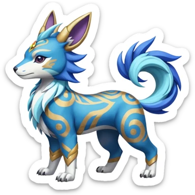 Tropical Tiny Marked Patterned Tribal Colorful Skilled Adept Graceful Asian Painted WereGarurumon-Suicune-Linoone-Meloetta-Renamon-fusion-hybrid-creature (full body) sticker