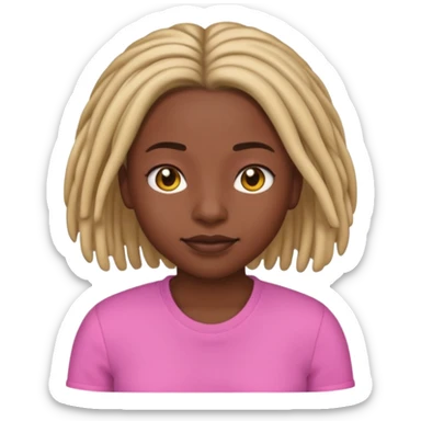 darkskin female women emoji with short locs pink shirt sticker