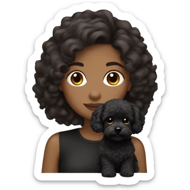 Brunette girl with black maltipoo sticker