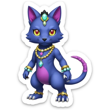 Colorful dark gloomy abyssal garurumon-purloin-feline-Fakemon-Digimon-creature wearing a cool casual fashionable aesthetic clothes and accessories and jewelries and apparels fursona (full body)  sticker