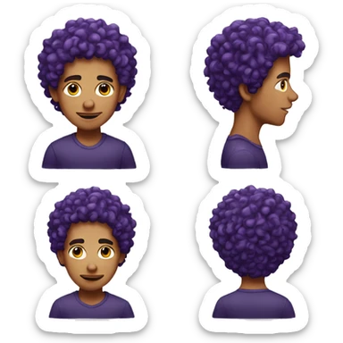 European man, purple curly hair, teenager, earring. sticker