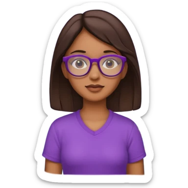 Chica de pelo moreno con gafas, lleva camisa violeta. Piel morena clara. Con Torre de Hércules detrás sticker