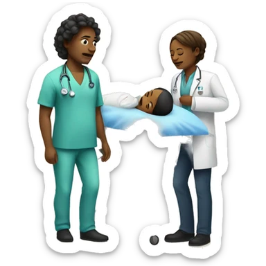 a woman gives birth and doctors stand nearby sticker