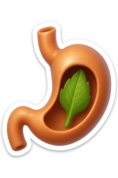 emoji stile iphone 3d di uno stomaco umano con una foglia di carciofo dentro, iperrealistico 4k sticker