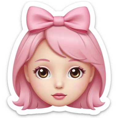 Cute coquette emoji, round face, big sparkling eyes, soft blush on cheeks, small pink bow on top of the head, pastel colors, simple vector style, transparent background


 sticker