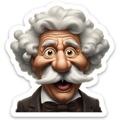 Laughing mushroom cloud Einstein in Uncle Scrooge style, oil paint, mysterious eyes, intricate lips, masterpiece pose, odd perspective, beautiful, desirable, logical sticker