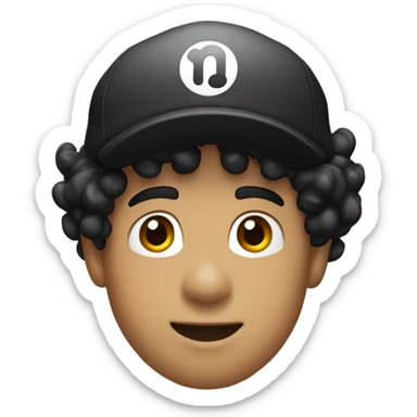 light skinned person with BLACK curly hair and Super Mario's cap sticker
