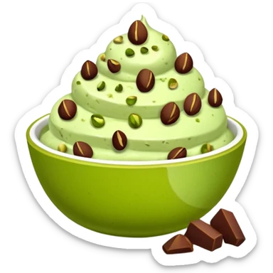 I want a emoji of pistachio ice cream with pistachio on top and some chocolate chips , make sure it’s in a bowl and aesthetic sticker