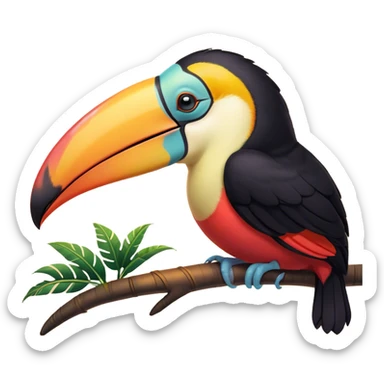Meme-Worthy cute Sleeping Toucan Portrait Emoji, Head resting peacefully with a contented smile, showcasing a vibrantly colored beak and eyes gently closed in serene slumber, Simplified yet comically adorable features, highly detailed, glowing with a soft, drowsy tropical light, high shine, relaxed and utterly lovable, stylized with an air of playful laziness, bright and heartwarming, soft glowing outline, capturing the essence of a sleeping toucan that feels destined to become the next viral icon of adorable rest! sticker